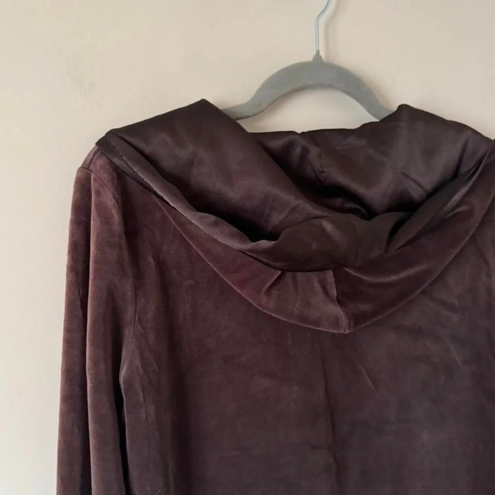 Y2K Chocoalte‎ Brown Velour Velvet Satin Hoodie Zip Up